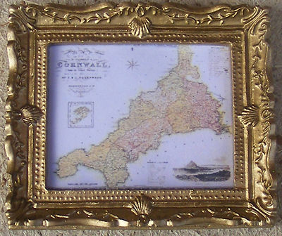 Dolls House Cornwall Map Framed Picture Print Accessory Art 1:12 Scale tumdee