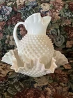 Vintage Fenton Hobnail White Milk Glass Large Bowl and Pitcher