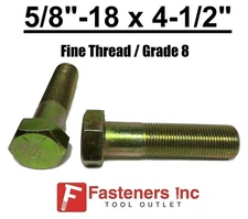 5/8-18 x 4-1/2" (PT) Hex Bolt Yellow Zinc Plated Grade 8 Cap Screw Fine Thread
