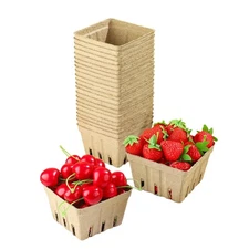 50 Pack Natural Pulp Fiber Berry Basket Vented Produce Container for Fruit