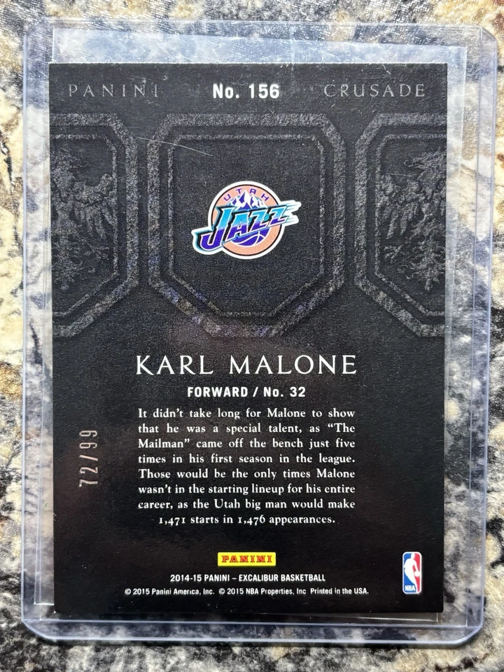 2014-15 Panini Excalibur Crusade RARE RED GOLD /99 Karl Malone #156 HOF Jazz - Image 3 of 4