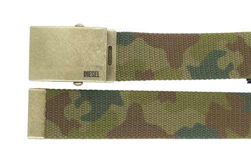 DIESEL B-Comba Men Belt 105 CM Brown Green Camouflage Plate Buckle Logo Casual - Picture 4 of 8