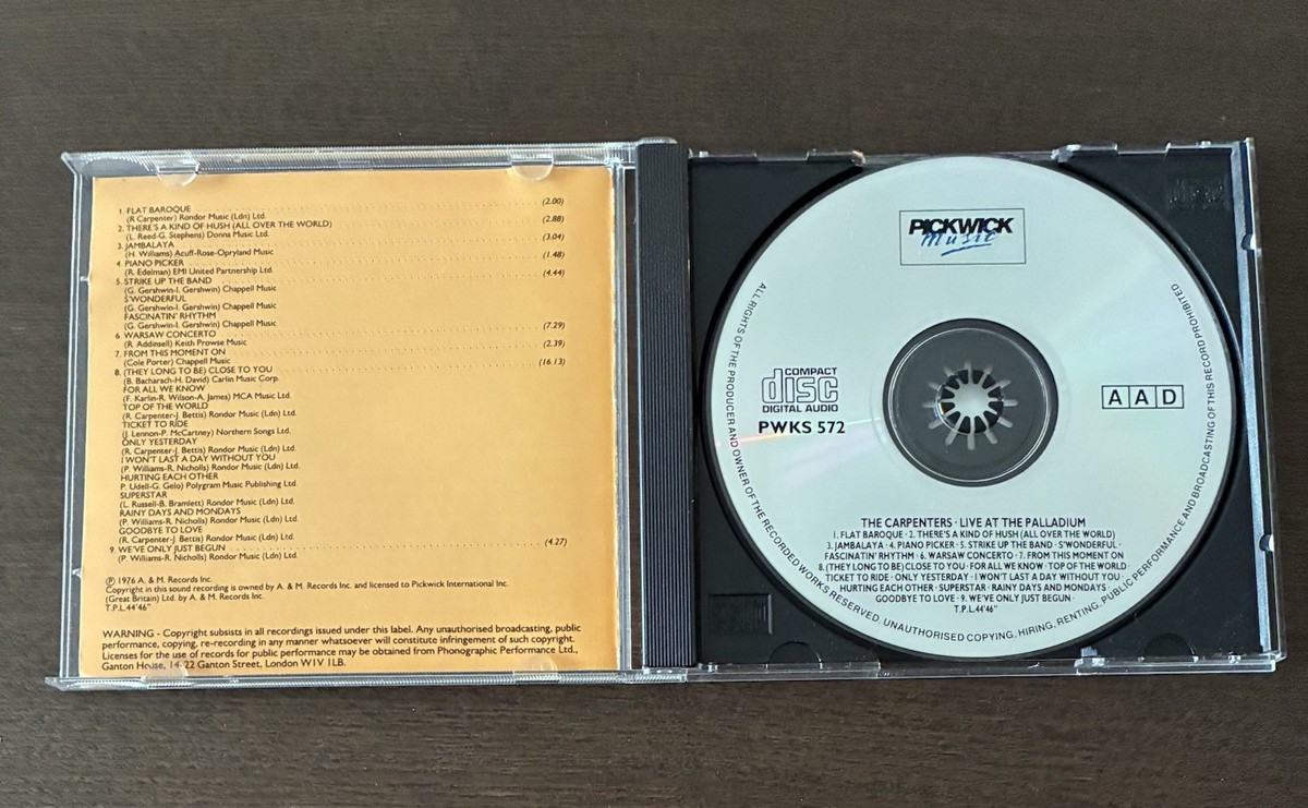 The Carpenters Live at The Palladium 1976 UK CD Pickwick Karen
