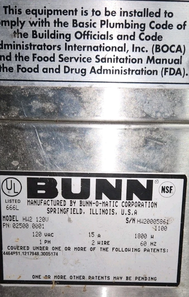 BUNN ~ 2 GAL, DISPENSADOR DE AGUA CALIENTE GRIFO BAJO Modelo HW2 #02500.001, 120V Foto 2 de 3