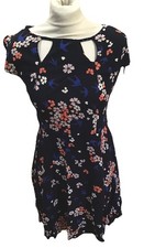 MAYA DELUXE Black Textured Lace Cap Sleeve Zip Up Fit & Flare Dress U.K. 10