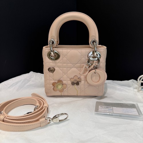 Dior Lady Dior Mini Blush Pink Lambskin Top Handle Crossbody Bag Duty Paid