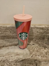 STARBUCKS Holiday 2020 Glitter Pink Peppermint Swirl 24 oz. Cold Cup Tumbler New