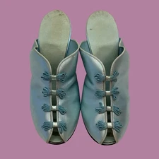 Vintage Daniel Green Comfy Blue Satin Boudoir Slipper High Heels Sz 5