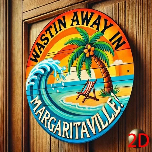 Vintage Style "Wasting Time in Margaritaville" Metal Aluminum Tin Metal Signs