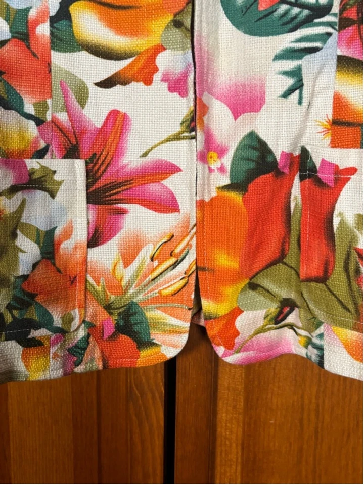 Chaqueta Blazer Coldwater Creek Mujer L Grande - Estampado Floral Tropical Algodón Azul Foto 3 de 4