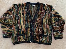 Vintage Coogi 3D Cotton Knit Cardigan Sweater Multi-Color Australia Size L