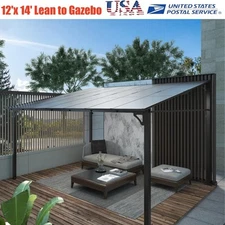 12'x14' Lean to Gazebo Hardtop Wall Pergola w/ Roof Aluminum Frame Wall Mounted