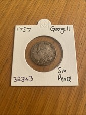 1757 George II Silver Six Pence Coin (32343)
