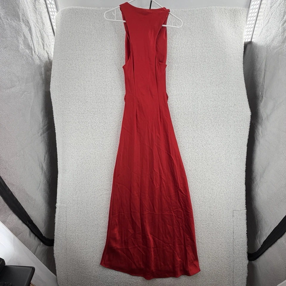 Zara платье женщин XS атласный красный макси без рукавов собранными в Рюш платье для официальных приемов вечеринки новый - Изображение 2 из 4