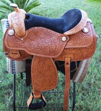 18" Horse Western Barrel Show Pleasure LEATHER SADDLE Bridle 50DBC1