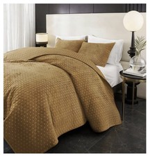 Powdion 3pc Velvet Quilt King Set Oversized Bedspread Quilted Bedding Set Luxury