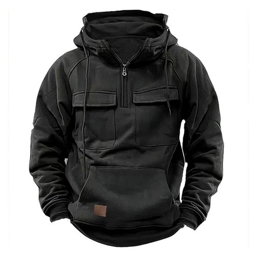 Mens Cargo Combat Hoodie Long Sleeve Half Zip Sport Army Tactical Sweatshirt Top - Picture 9 of 24