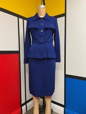 Vintage 90s St John Separates 2pc Knit Blue Blazer Skirt Suit USA Made Medium 12