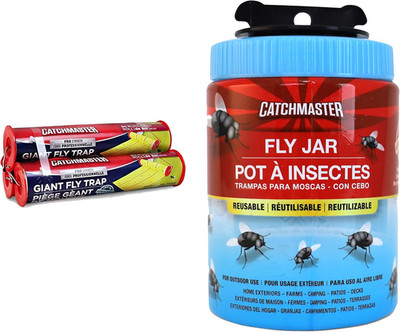 Outdoor Fly Trap Bundle, Giant Fly Glue Trap 3-Pack & Outdoor Fly Jar, for Garag