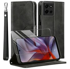 Moto G 5G 2025 Case and Tempered Glass Screen Protector, PU Leather Flip...