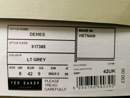 Ted Baker Mens Trainers Textile - Demes Derby - Grey - UK7 to UK10 - RRP £90 - Picture 13 of 15