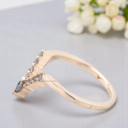 Salt And Pepper 0.32 TW Diamond Wedding Band Deep V Shape Band anniversary Ring - Picture 6 of 8