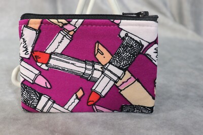 Unbranded Homemade 5X3 Coin Purse Purple Lipstick Print Black Zipper