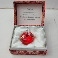Vintage About Face Designs Miniature Glass Apple In Paisley Box For Teacher Gift
