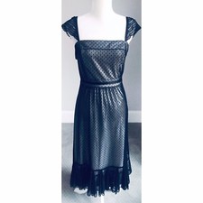 Womens Size 2 Ann Taylor Loft Black Polka Dot Midi Dress Lace Straps NWOT