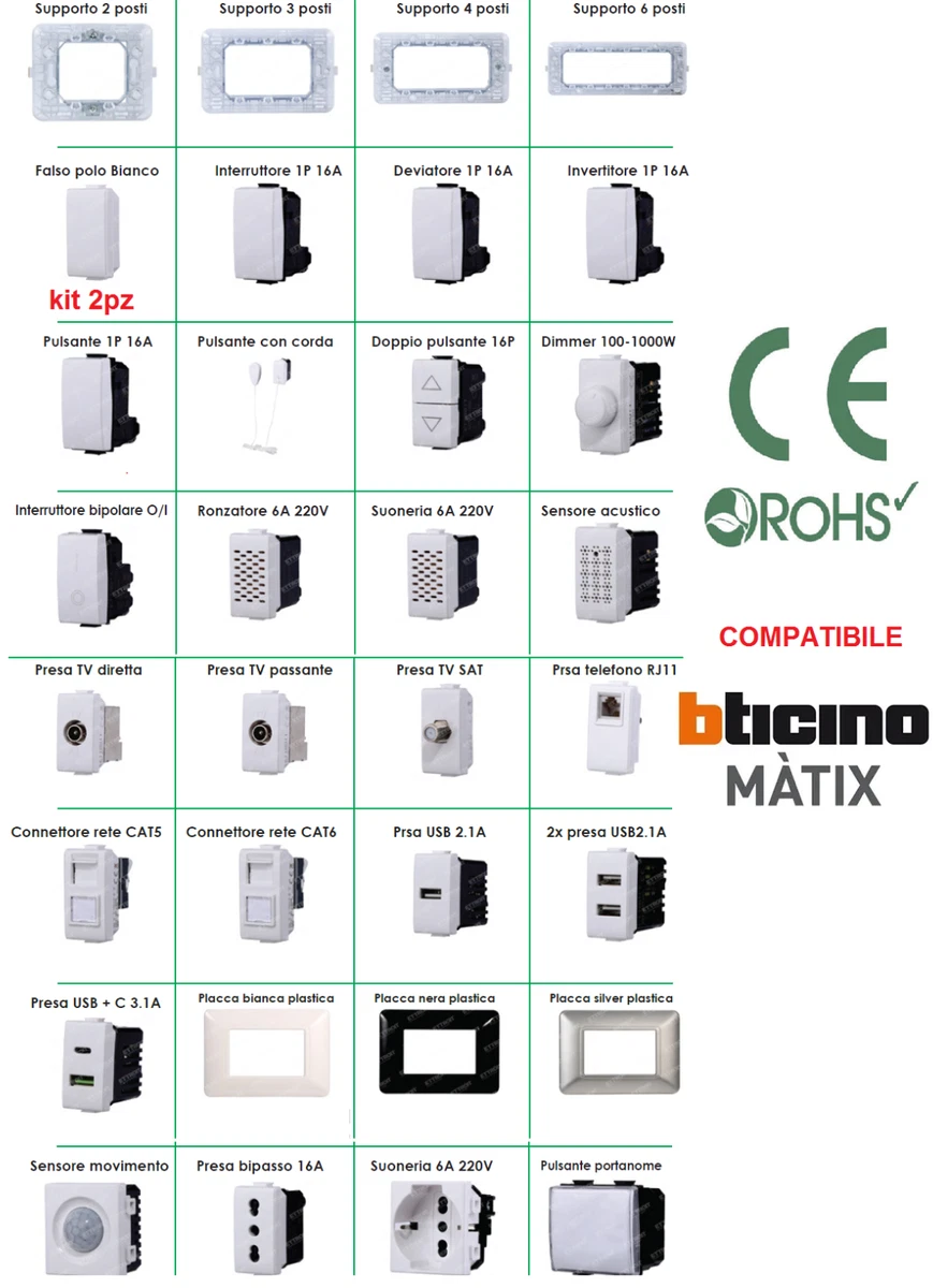 Pulsante doppio 1P (NO) + 1P (NO) 10 A - 250Vac interbloccato - 1