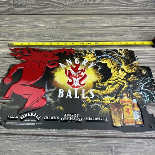 Fireball Cinnamon Whiskey Angry Orchard Angry Balls Metal Bar Sign 18x11” - Picture 10 of 13