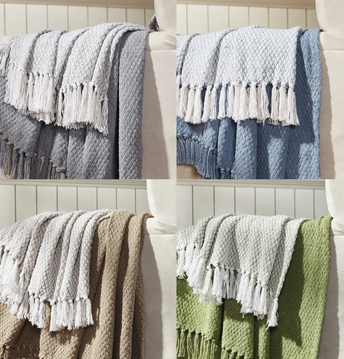 2 Pack Yarn Dyed Woven Fringed Coordinating Ultra Soft Accent