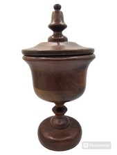 Vintage Wooden Lidded Pedestal Bowl Hand Turned Walnut Unsigned Beautiful As Is