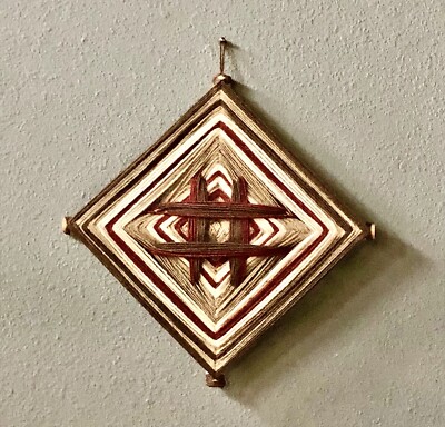 Vintage Retro '70s Geometric Boho Yarn/String Macrame Earth Tone Wall Hanging 