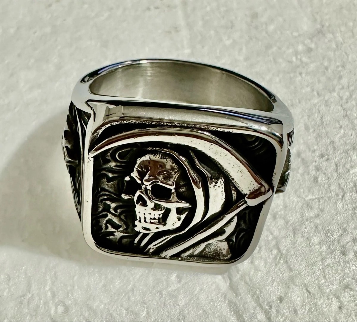 Gothic Grim Reaper Skull Ring for Men in Stainless Steel, Black / 12 - Faithheart Jewelry