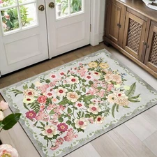 Door Mat Indoor Entrance 2x3 - Floral Rug Washable Small Area Rug Non-Slip Lo...
