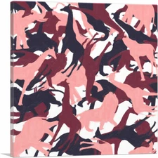ARTCANVAS Maroon Pink Black Camouflage Jungle Animals Pattern Canvas Art Print