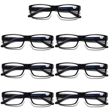 7 PK Mens Unisex Blue Light Blocking Reading Glasses Black Spring Hinge Readers