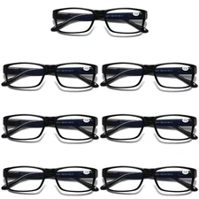 7 PK Mens Unisex Blue Light Blocking Reading Glasses Black Spring Hinge Readers