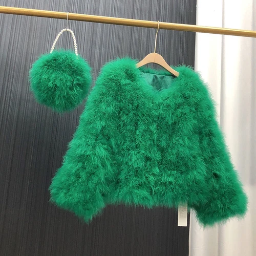 Women Genuine Ostrich Feather Fur Furry Real Fur Coat Short Jacket Parka Outwear - Picture 34 of 43