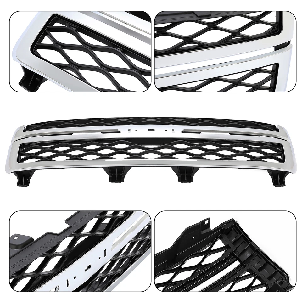 Front Grille For 2011-2014 Chevrolet Silverado 2500 3500 HD Black and Chrome - Image 2 of 4