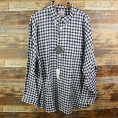 Brooks Brothers Mens Shirt XL White Check Irish Linen Long Sleeve