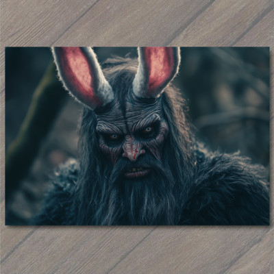FLATCARD  Dark Rabbit Demon Horned Creature Menacing Red Eyes Fantasy Horror