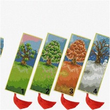 Seasonal Tree Stitchables: DIY Blank Canvas Bookmarks - 4 Pack Cross Stitch Kits