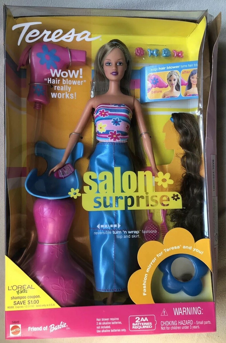 Salon Barbie Doll W/ Chair, Blowdryer Turns Her Hair blue, Hair