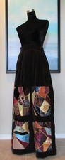 VTG 70's Brown Velvet Crazy Quilt Maxi Skirt Cottage Core Sz L