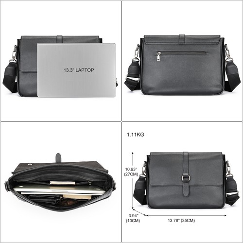 Hombres Cuero Genuino Laptop Bolso de Hombro Maletín Bolso de Mano Cartera Negocios Viajes - Imagen 5 de 9
