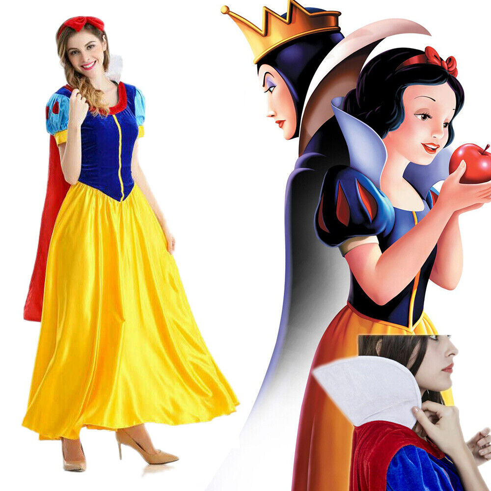 Snow White Women Costume Princess Dress w/Petticoat & Headband Halloween Cosplay