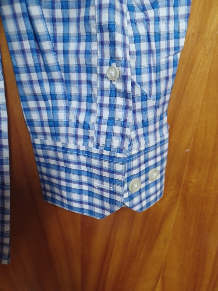 Camisa de vestir Claiborne sin arrugas con botones para hombre manga larga 17-34/35 azul c Foto 4 de 4