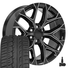 22 Inch Milled Black Snowflake Rims 28545r22 Tires Tpms Set Fits Sierra Yukon